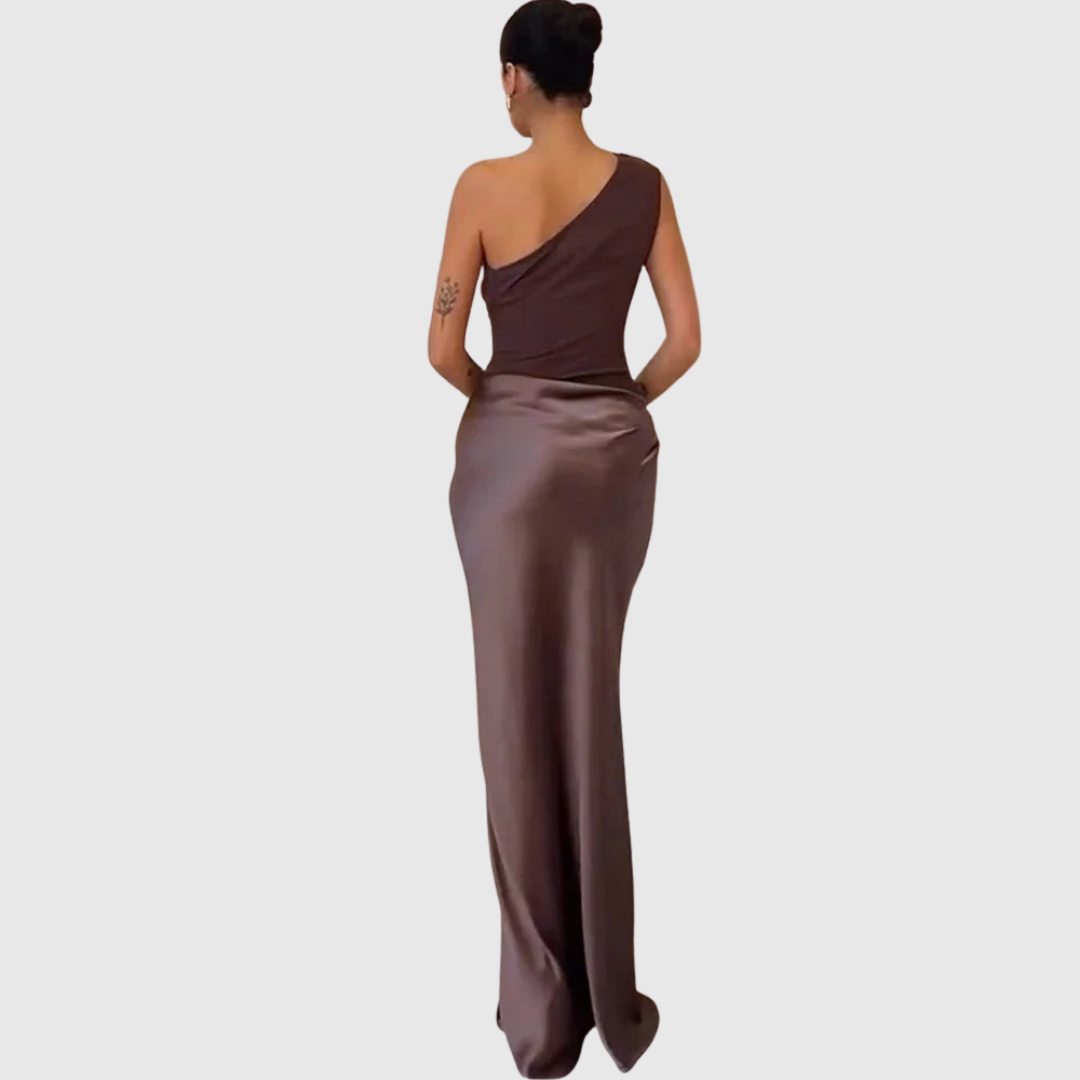 ALEIDA | ONE-SHOULDER SATIN MAXI DRESS