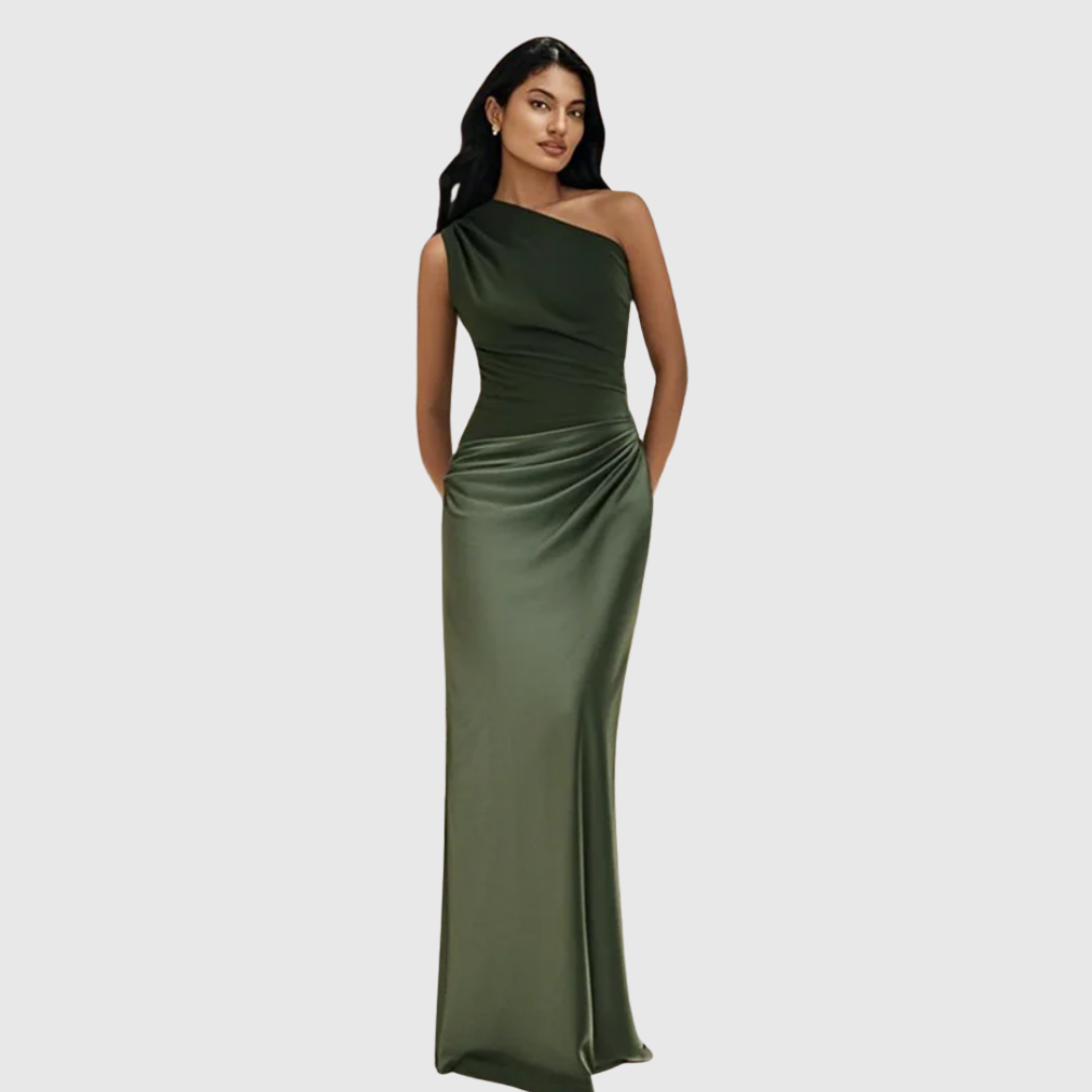 ALEIDA | ONE-SHOULDER SATIN MAXI DRESS