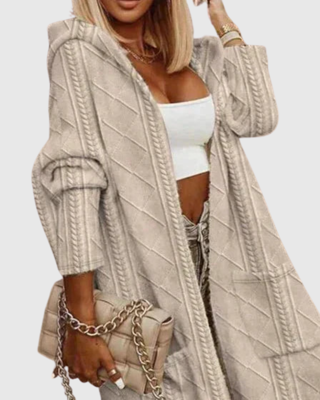 HONORIA | HOODED CABLE-KNIT CARDIGAN